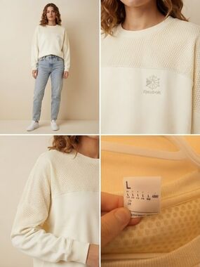 Reebok Cream Crewneck Sweatshirt with Textured Yoke